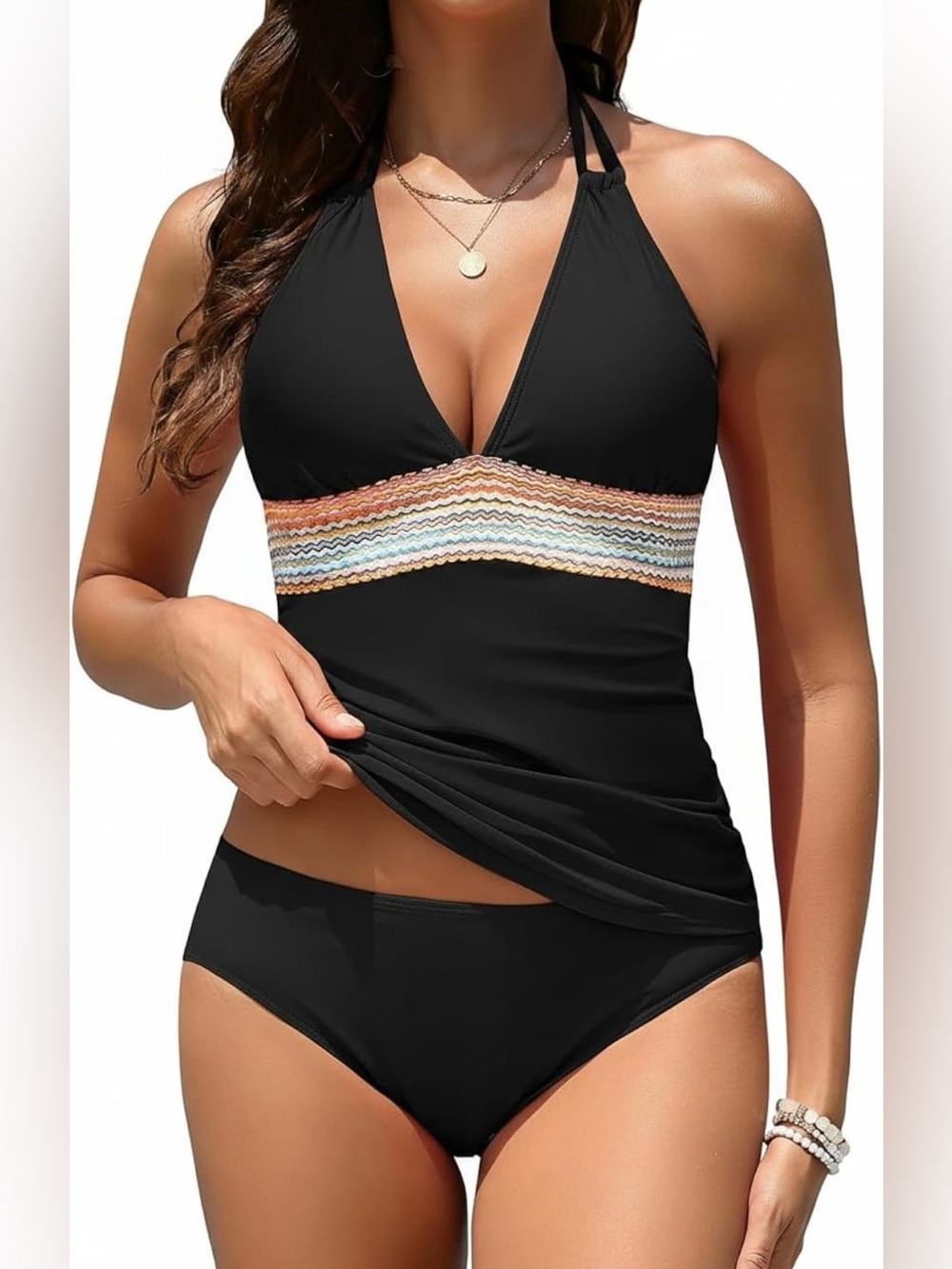 Aqua Eve NWT Black Halter Tankini Set Ruched Tummy Control Size Large